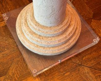 Neoclassical Faux Stone Column Floor Lamp on Lucite Base