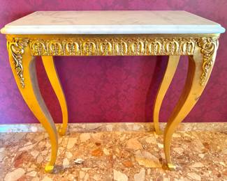 Neoclassical Giltwood Console Table with White Marble Top
