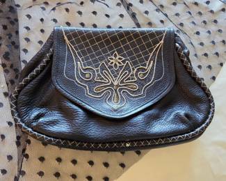 Marchello Fields Made in Italy Brown Leather Embroidered Shoulder Bag