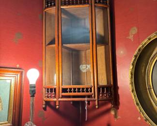 Show stopping stick and ball Victorian Corner Curio-curved glass sides!