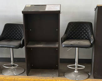 Lot 51: Wooden Podiums and Black Bar Stools