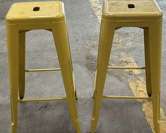 Lot 122: Pair of Yellow Metal Bar Stools