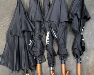 Lot 28: Set of Black Umbrellas with Wooden Handles