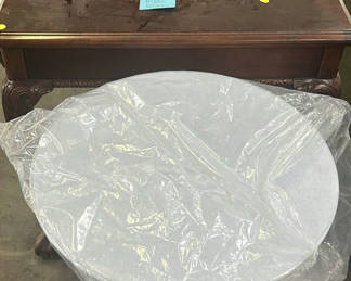 Lot 205: Wooden Writing Desk and White Round Side Table