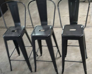 Lot 12: Set of Three Black Metal Bar Stools