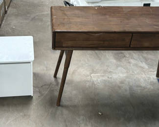 Lot 109: Wooden Writing Desk and White Storage Bench