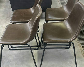 Lot 207: Set of Four Brown Upholstered Dining Chairs