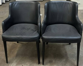 Lot 129: Pair of Black Upholstered Armchairs