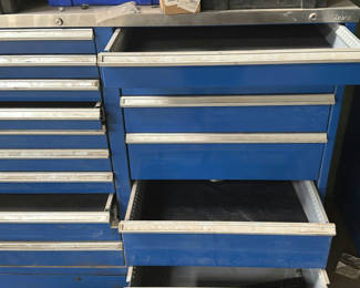 Lot 42: Shure Blue Tool Storage Cabinet With Plastic Bins