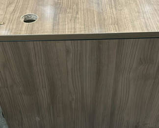 Lot 230: Woodgrain Office Desk with Three-Drawer Pedestal