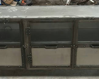 Lot 125: Industrial Metal and Glass Sideboard Cabinet
