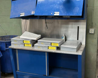 Lot 409: Blue Metal Workbench Cabinet with Kimball Midwest Fastener Storage Drawers