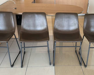 Lot 75: Set of Four Brown Upholstered Dining Chairs
