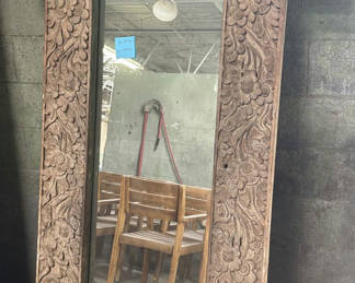 Lot 1: Large Ornately Carved Wooden Framed Mirror