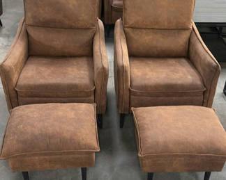Lot 417: Two Brown Armchairs with Matching Ottomans