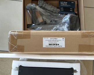 Lot 99: Vari Dual-Monitor Arm and Black Box Fiber Rackmount Cabinet
