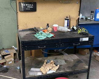 Lot 426: Metal Workbench with Pegboard and Drawers