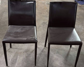 Lot 102: Pair of Dark Brown Upholstered Dining Chairs