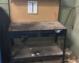 Lot 401: Metal Workbench with Pegboard and Drawers