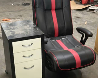 Lot 203: Gaming Chair, Rolling Drawer Cabinet, and Adjustable Stand
