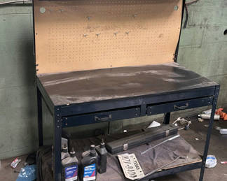 Lot 402: Metal Workbench with Pegboard and Drawers