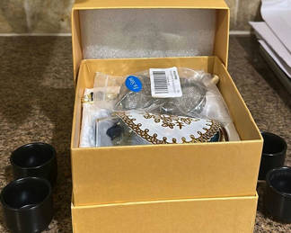 Lot 306: Decorative Glass Tea Cup Set with Spoon and Tea Infuser