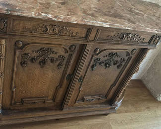 Lot 349: Ornate Wooden Sideboard Cabinet with Marble Top