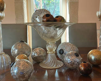 Lot 328: Glass Decorative Bowl, Candle Holders, and Assorted Ornaments