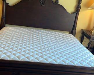 Lot 13: Dark Wood Bed Frame with Mattress
