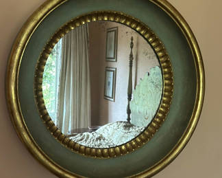 Lot 114: Round Wall Mirror and Two Framed Botanical Prints