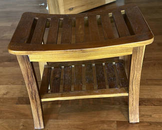 Lot 357: Wooden Slatted Side Table with Lower Shelf