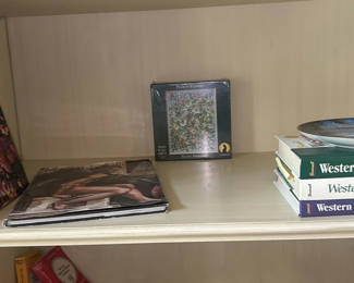 Lot 108: Art and Gardening Books with Floral Puzzle and Decorative Plate