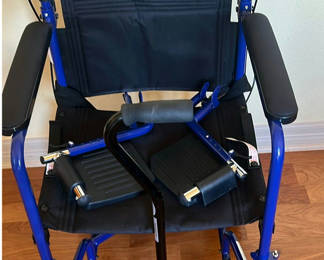 Lot 12: Medline Excel Basic Aluminum Transport Wheelchair and Cane