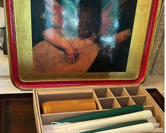 Lot 337: Decorative Tray, Bird Sculpture, and Candle Set