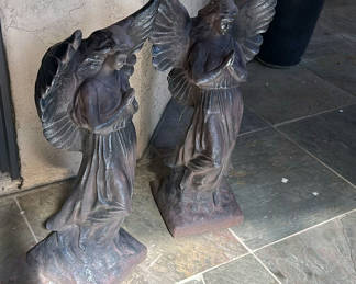 Lot 362: Pair of Angel Statues and Decorative Planter