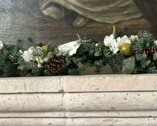Lot 345: Artificial Holiday Garland with White Flowers and Pinecones