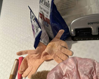 Lot 373: Dr Teal's Epsom Salt, Bostitch Hole Punch, Hammers, Gloves, Bath Cap, and Brush