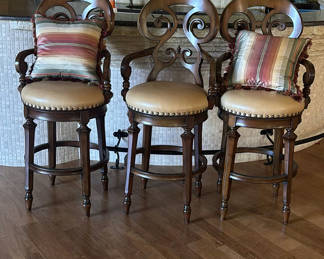 Lot 120: Set of Three Wooden Swivel Bar Stools