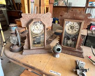 ANTIQUE CLOCKS, LANTERNS