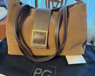 NWT Purificacion García Brown Suede and Leather Purse