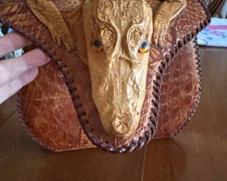 Vintage 1950s Alligator Taxidermy Leather Purse