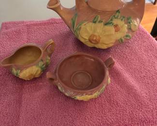 Vintage Pink Roseville Pottery Peony Set