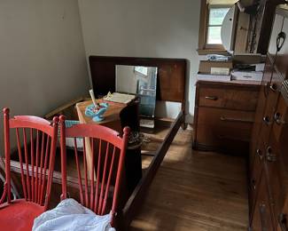 Full size 4 piece bedroom set, vintage chairs.