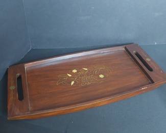 Vintage Anglo-Indian Rosewood and Brass Inlay Serving Tray
