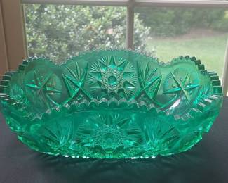 EAPG Emerald Green Starburst & Fan Pressed Glass Bowl