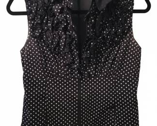 White House Black Market Women's Polka Dot Ruffled Sleeveless Blouse