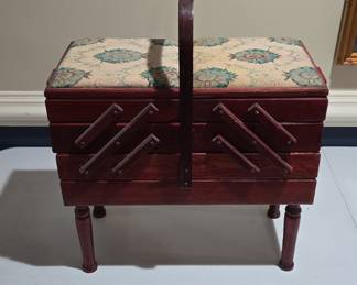 Vintage Wooden Cantilever Sewing Box