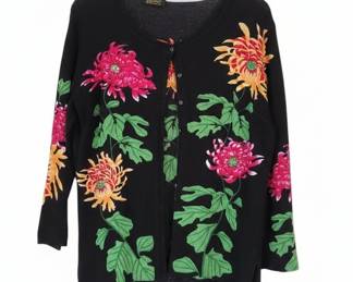 Elizabeth New York Black Floral Beaded Sequin Cardigan