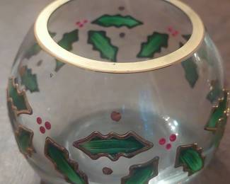Hand-Painted Holly Motif Glass Votive Holder by Crystal Clear Industries