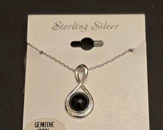 Sterling Silver and Genuine Onyx Infinity Pendant Necklace